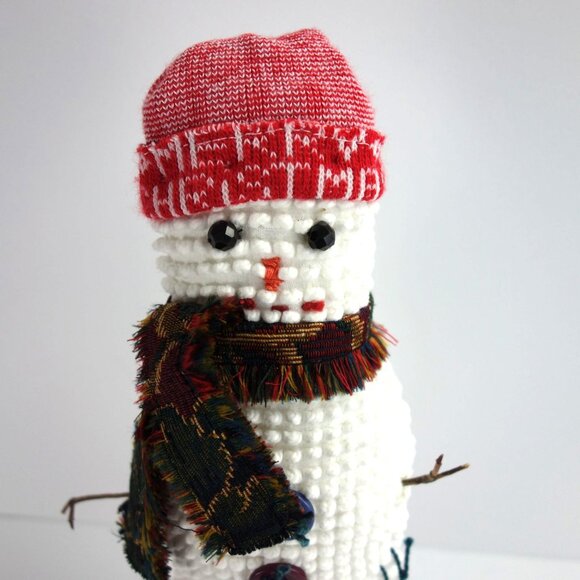 Handcrafted Christmas Holiday Chenille Snowman on Piece of Dogwood 14 1/2" #2 - Picture 2 of 8